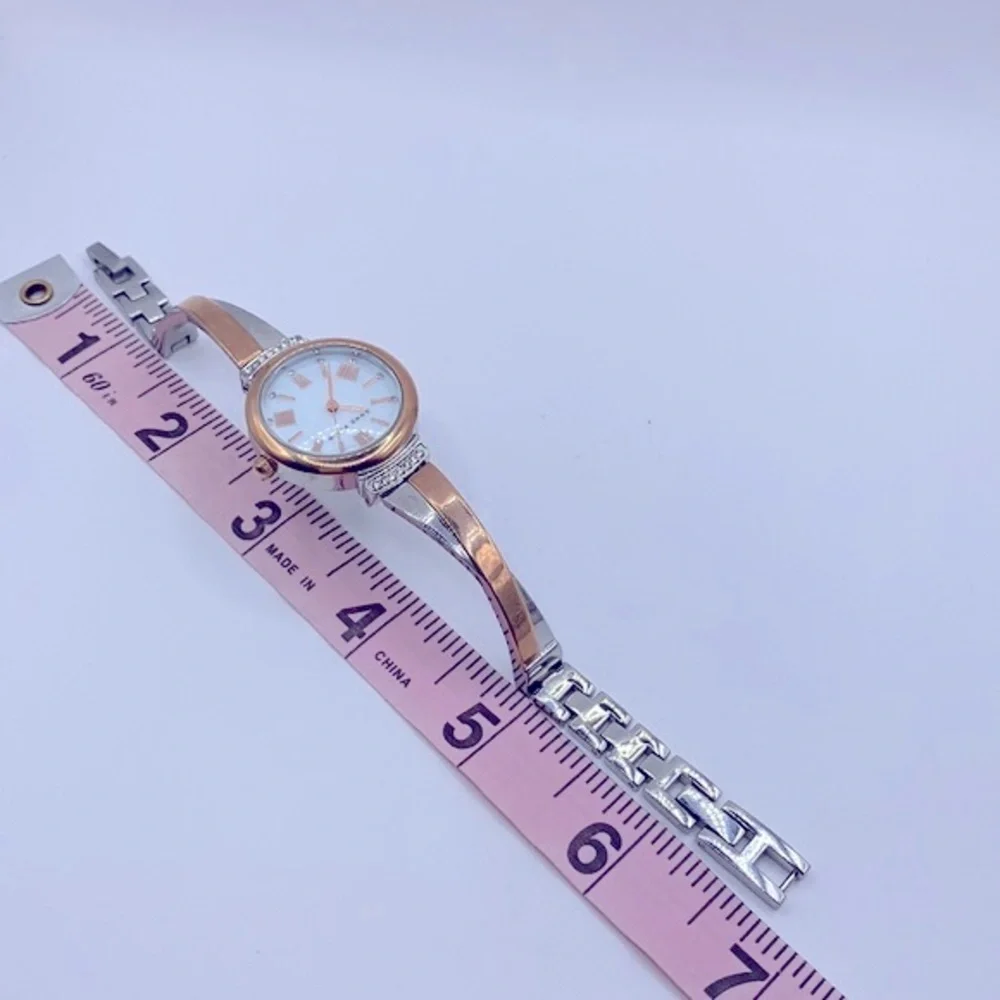 Working! Anne Klein Two Tone Swarovski Crystal Accented Dainty Watch